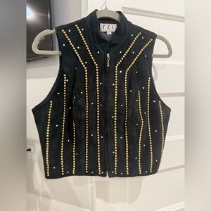 Vintage Black Suede Vest with Gold Studs